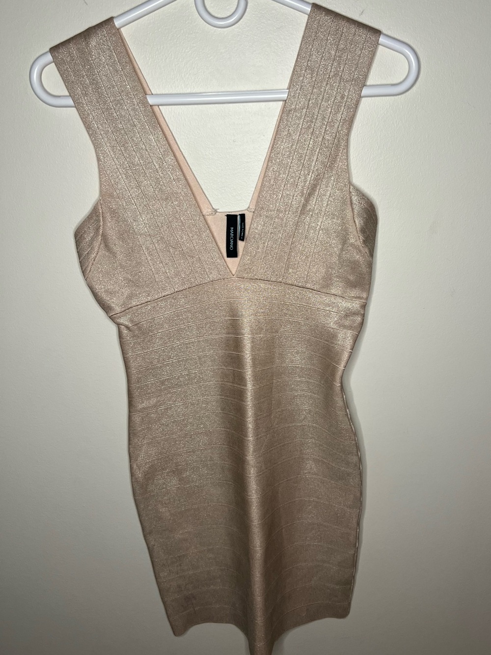 Marciano Shimmery Nude Bodycon Mini Dress